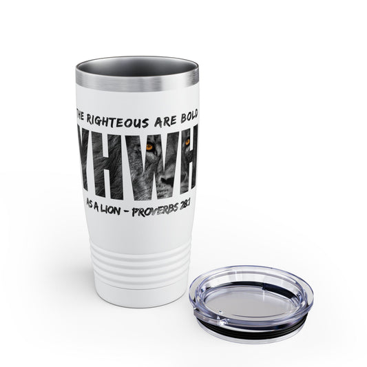 Inspirational 20oz Ringneck Tumbler - 'The Righteous Are Bold as a Lion - Proverbs 28:1'