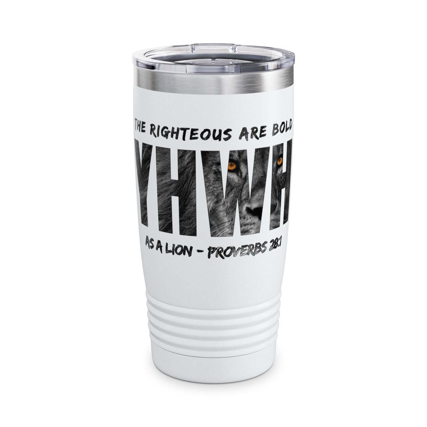 Inspirational 20oz Ringneck Tumbler - 'The Righteous Are Bold as a Lion - Proverbs 28:1'
