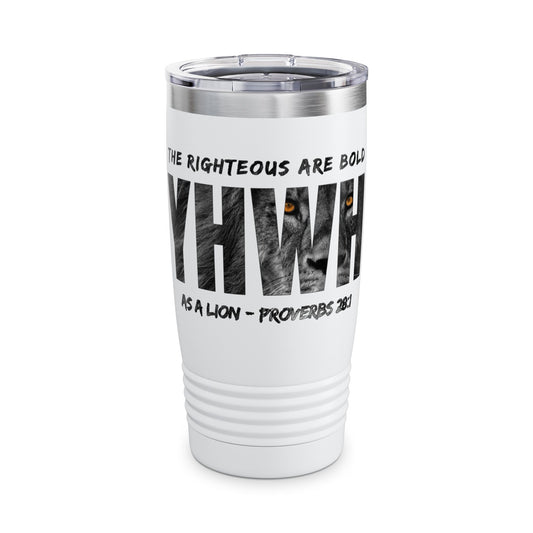 Inspirational 20oz Ringneck Tumbler - 'The Righteous Are Bold as a Lion - Proverbs 28:1'