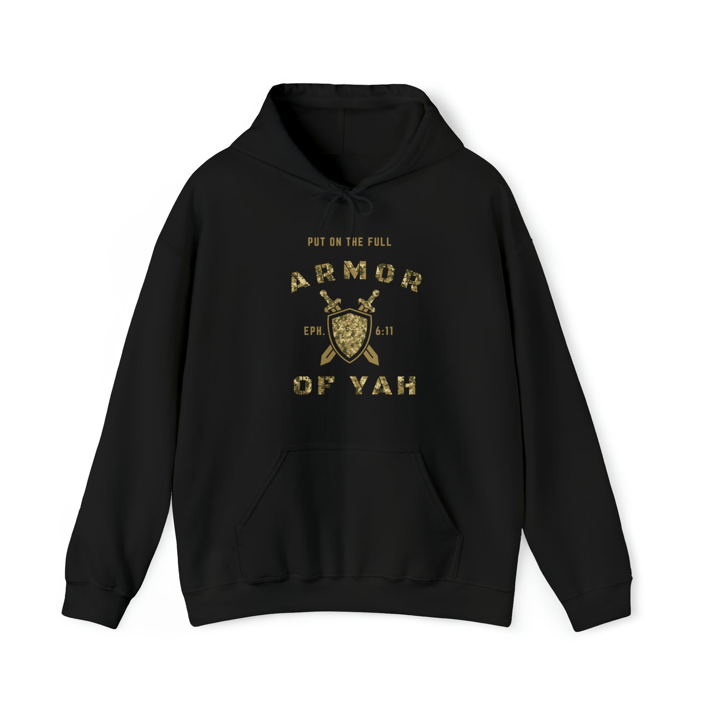 Put on the Full Armor of YAH Black Green Camo Unisex Heavy Blend™ Hooded Sweatshirt