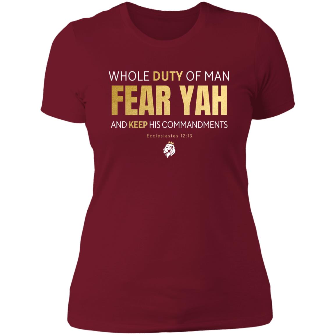 Fear YAH Gold Letter Ladies' T-shirt