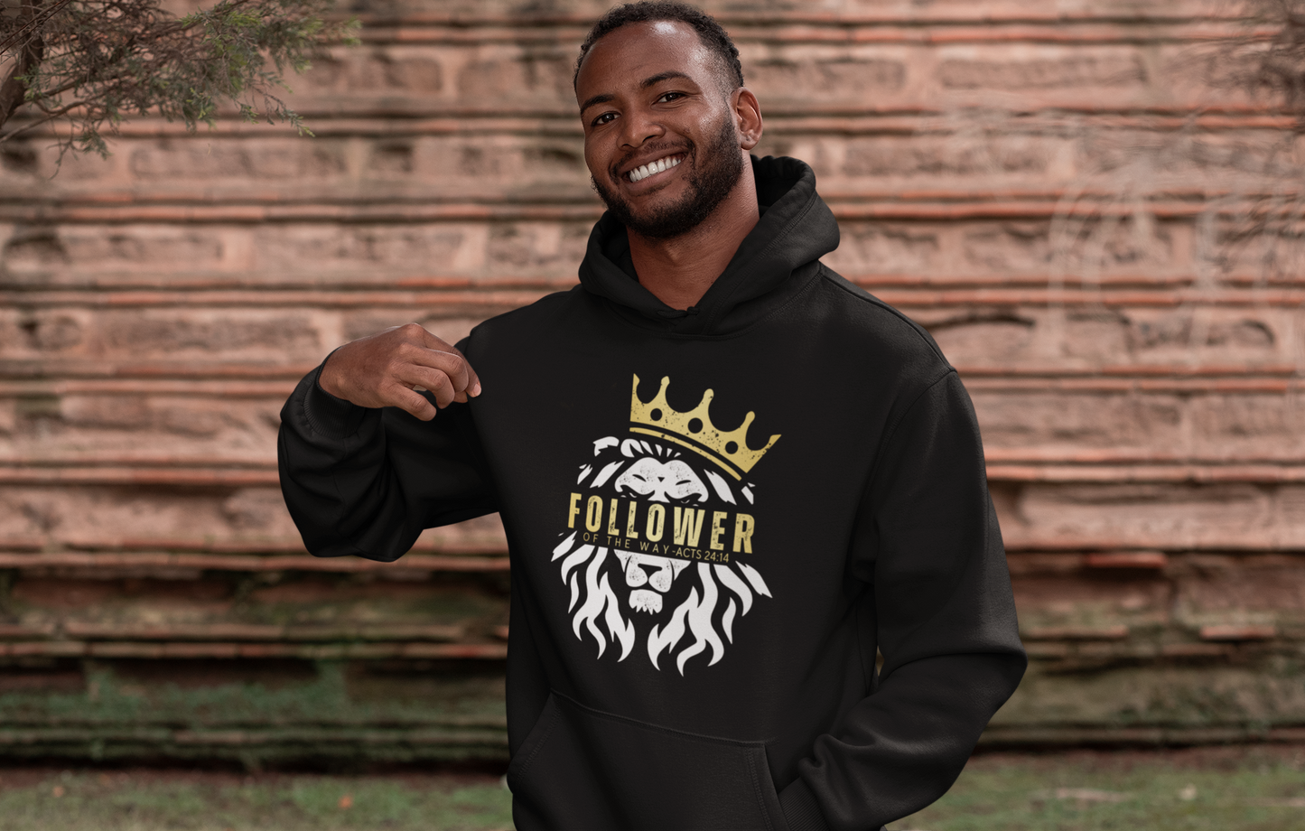 FOLLOWER OF THE WAY in White and Gold Letters Pullover Hoodie