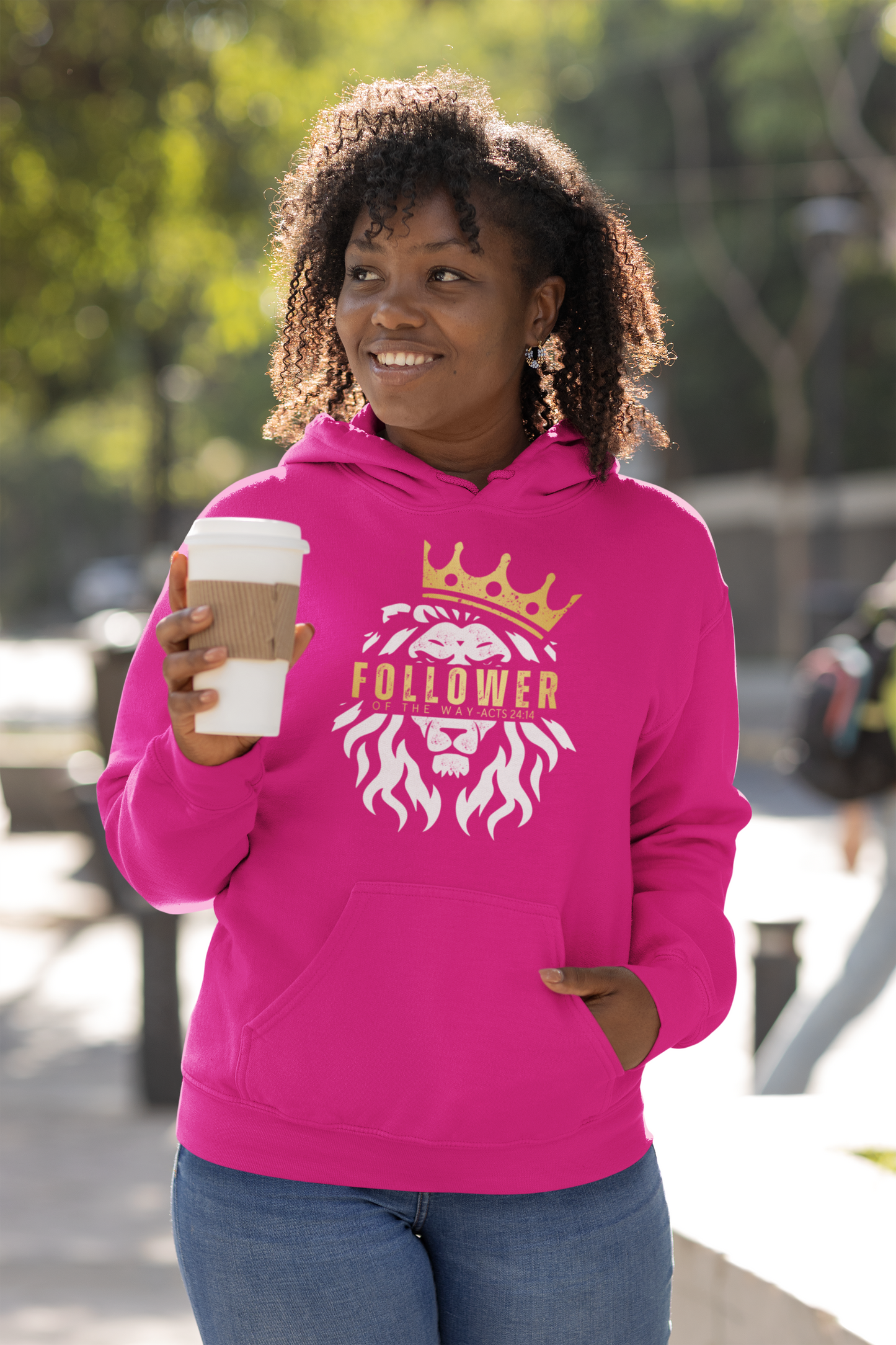 FOLLOWER OF THE WAY in White and Gold Letters Pullover Hoodie