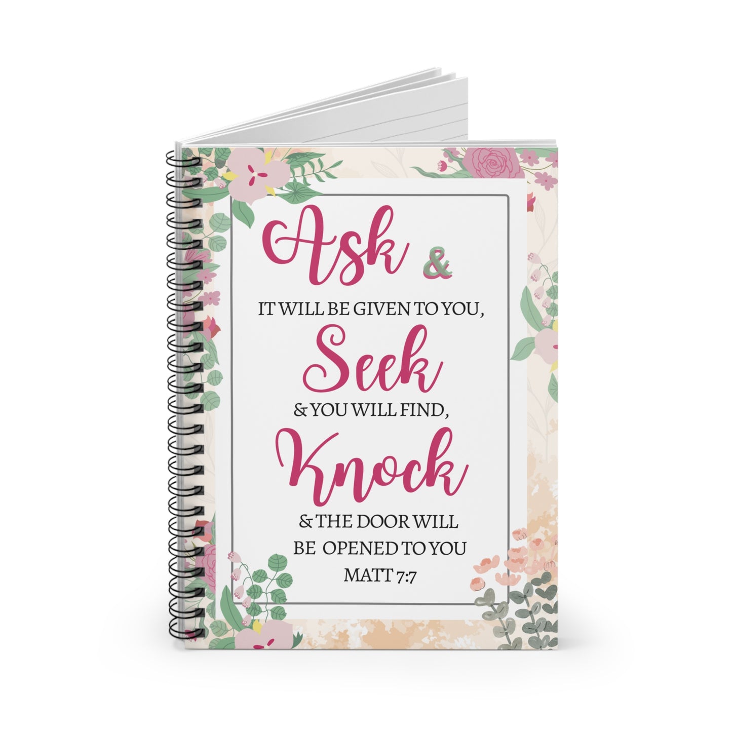 Ask, Seek, Knock Spiral Notebook Prayer Journal Gift- 118 page Ruled Line