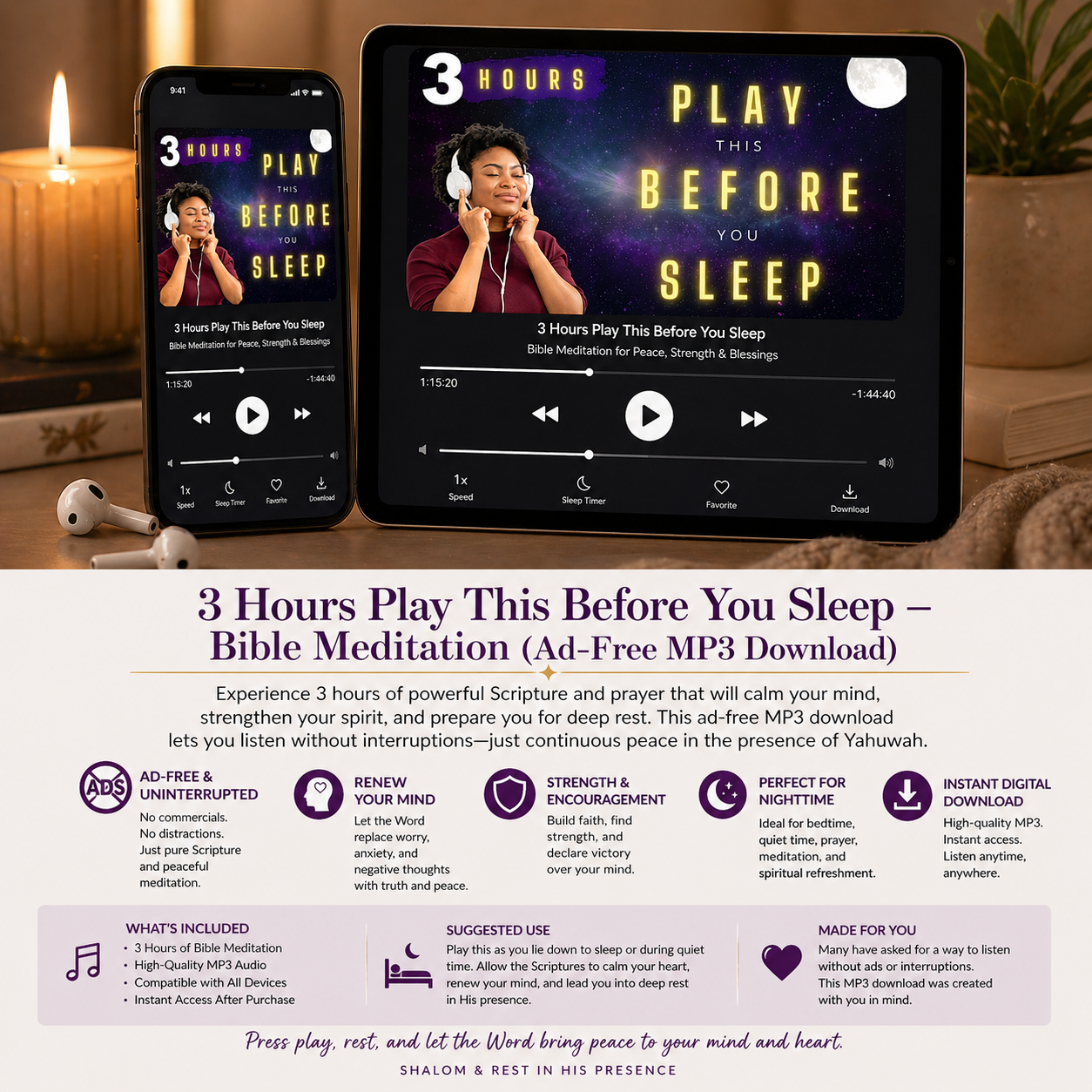 3 Hours Play This Before You Sleep – Bible Meditation (Ad-Free MP3 Download)