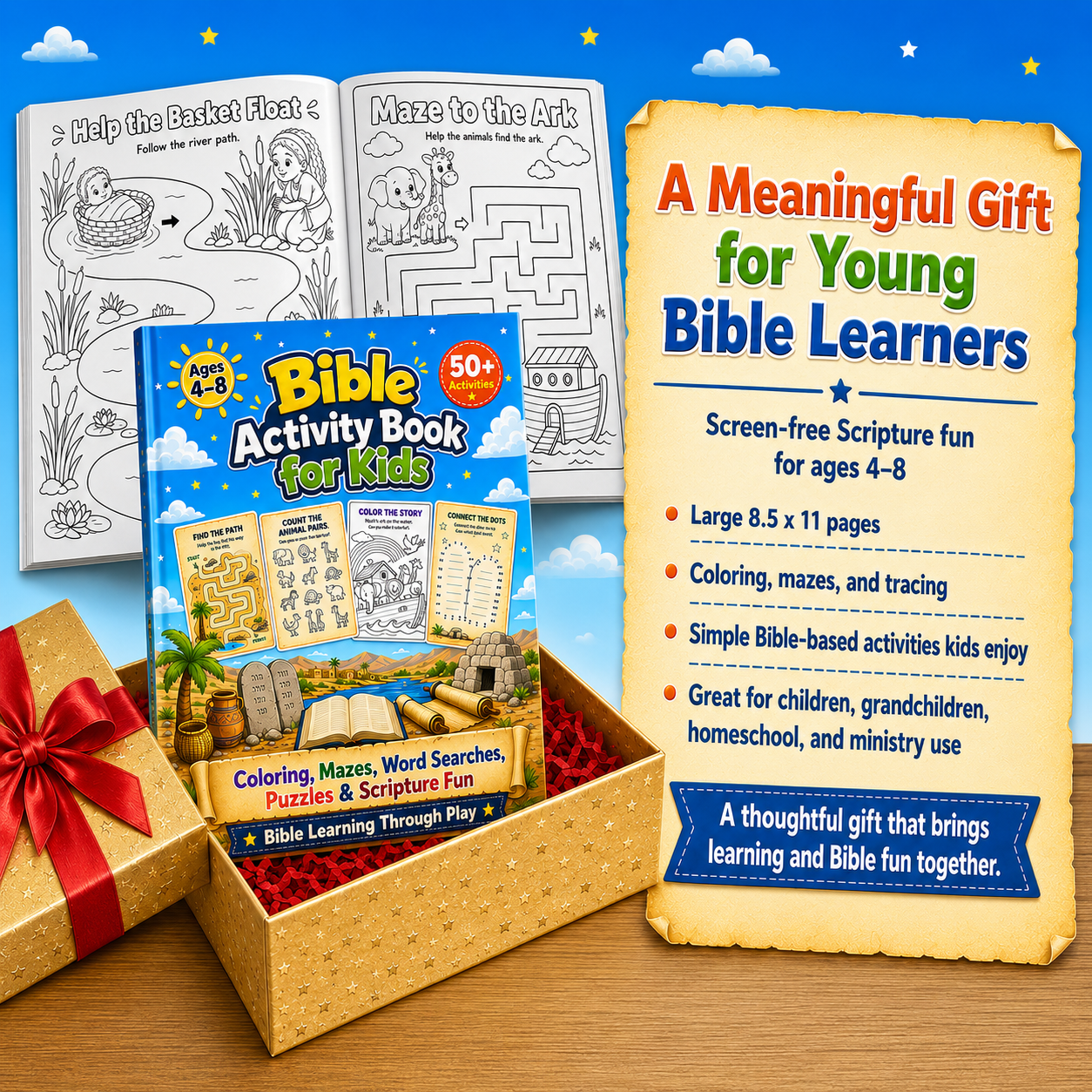 Bible Activity Book for Kids: Mazes, Tracing, Counting, Puzzles, and Scripture Fun