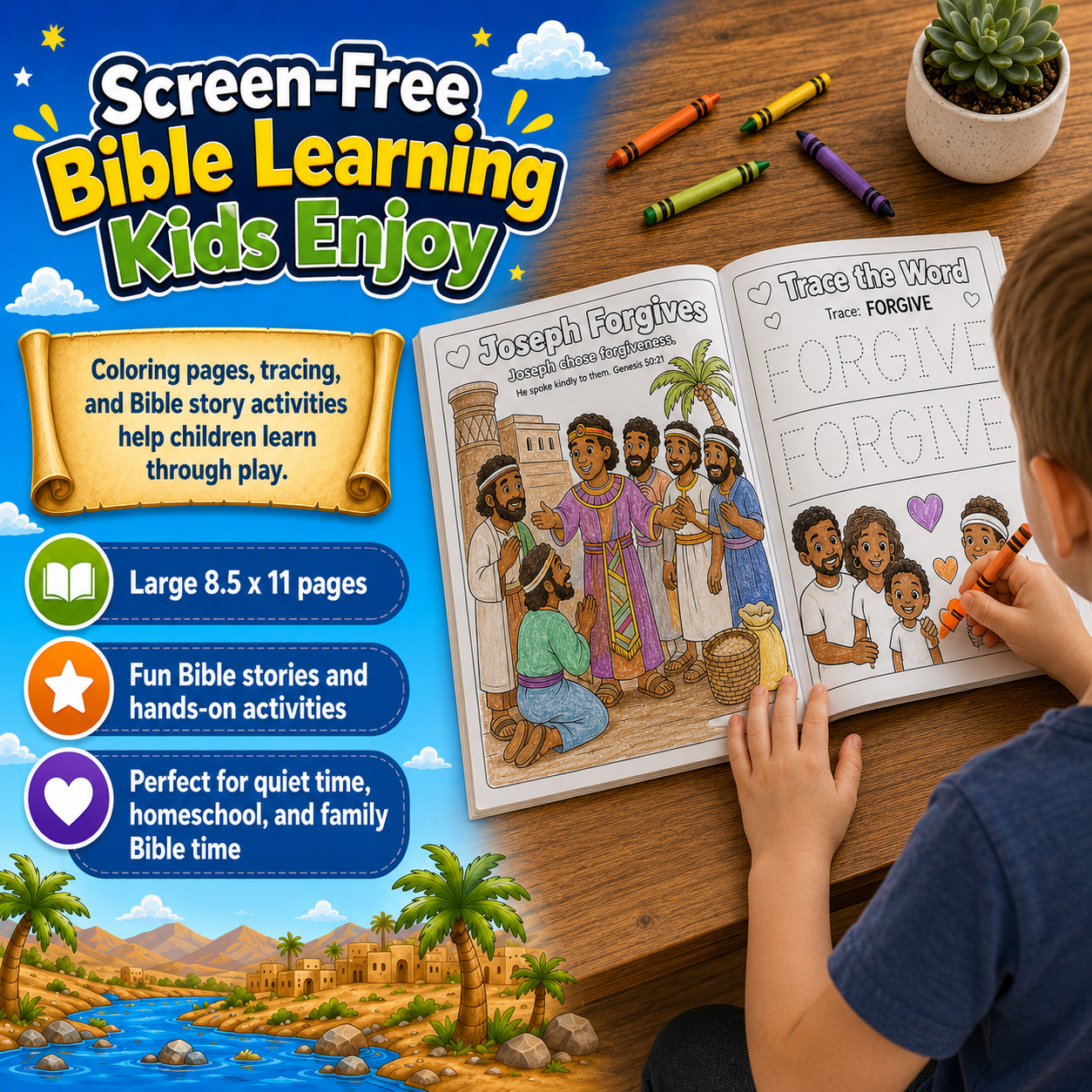 Bible Activity Book for Kids: Mazes, Tracing, Counting, Puzzles, and Scripture Fun