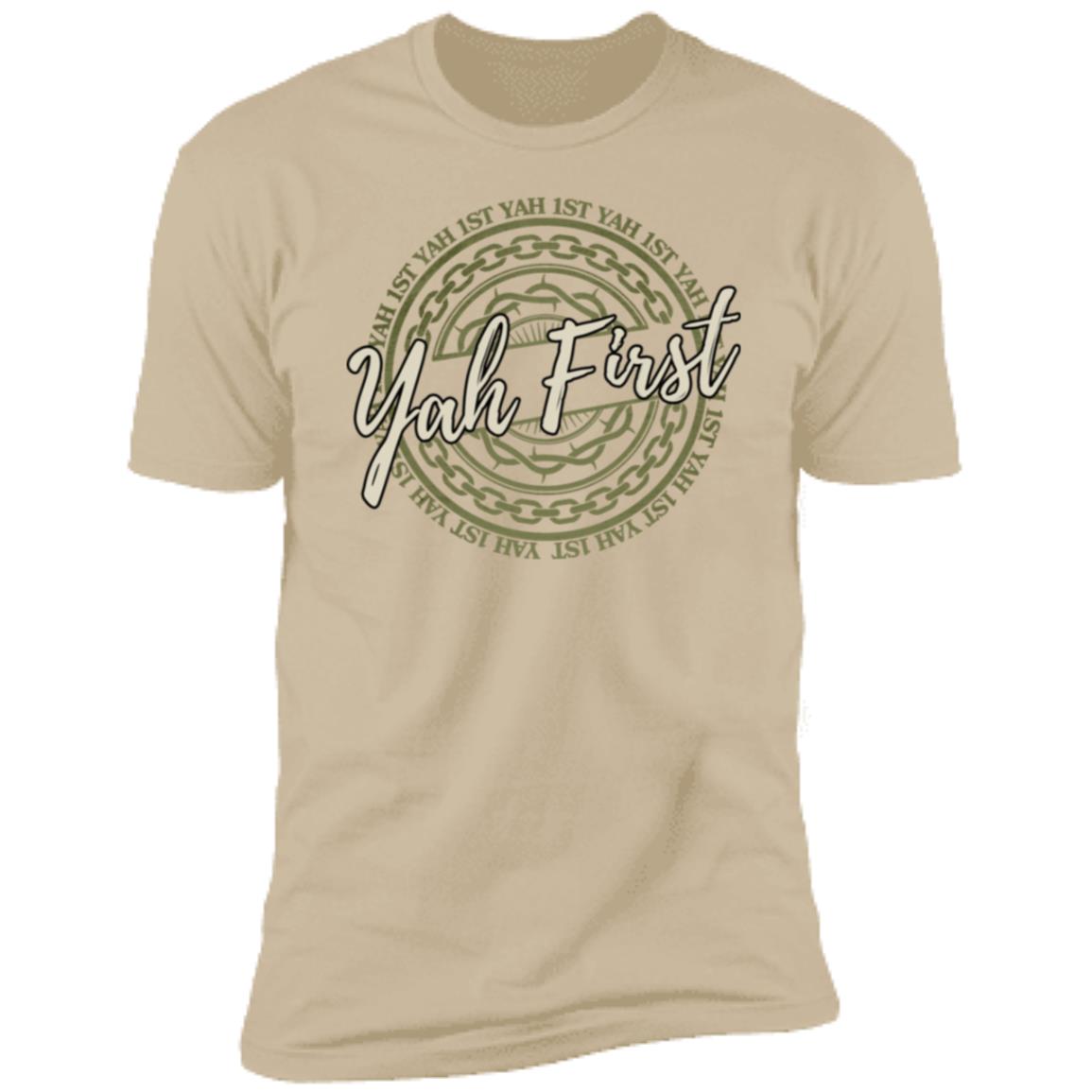 YAH First In Green Letters Men's Premium Short Sleeve T-Shirt