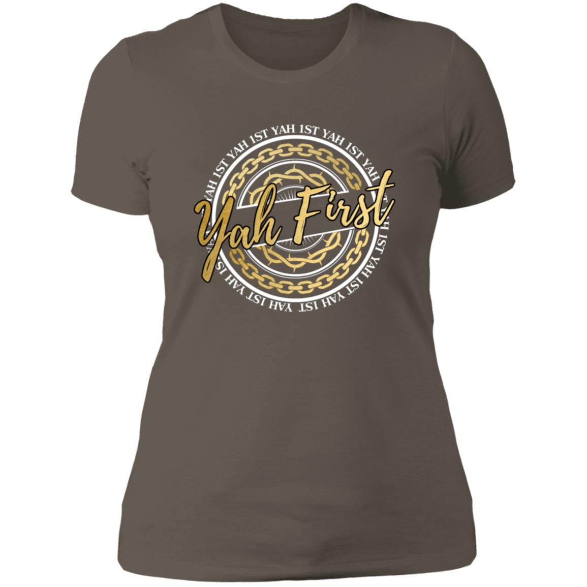 YAH FIRST In Gold Letters Slim Fit Ladies' T-Shirt