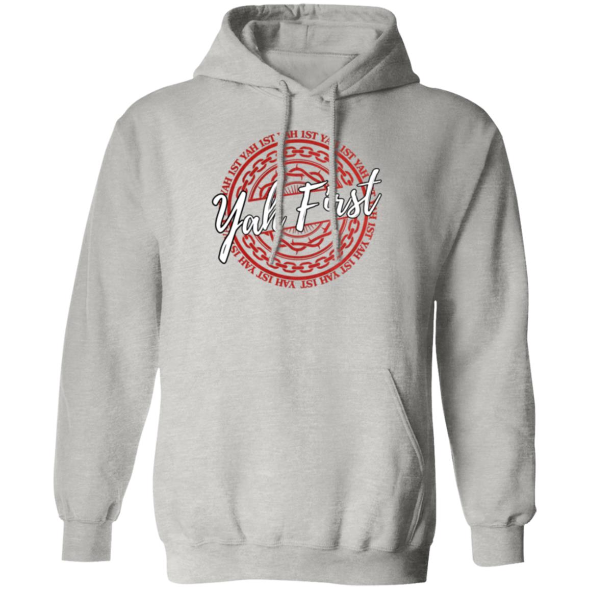 YAH First in White and Red Letters Pullover Hoodie