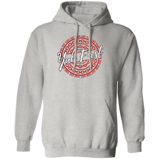 YAH First in White and Red Letters Pullover Hoodie