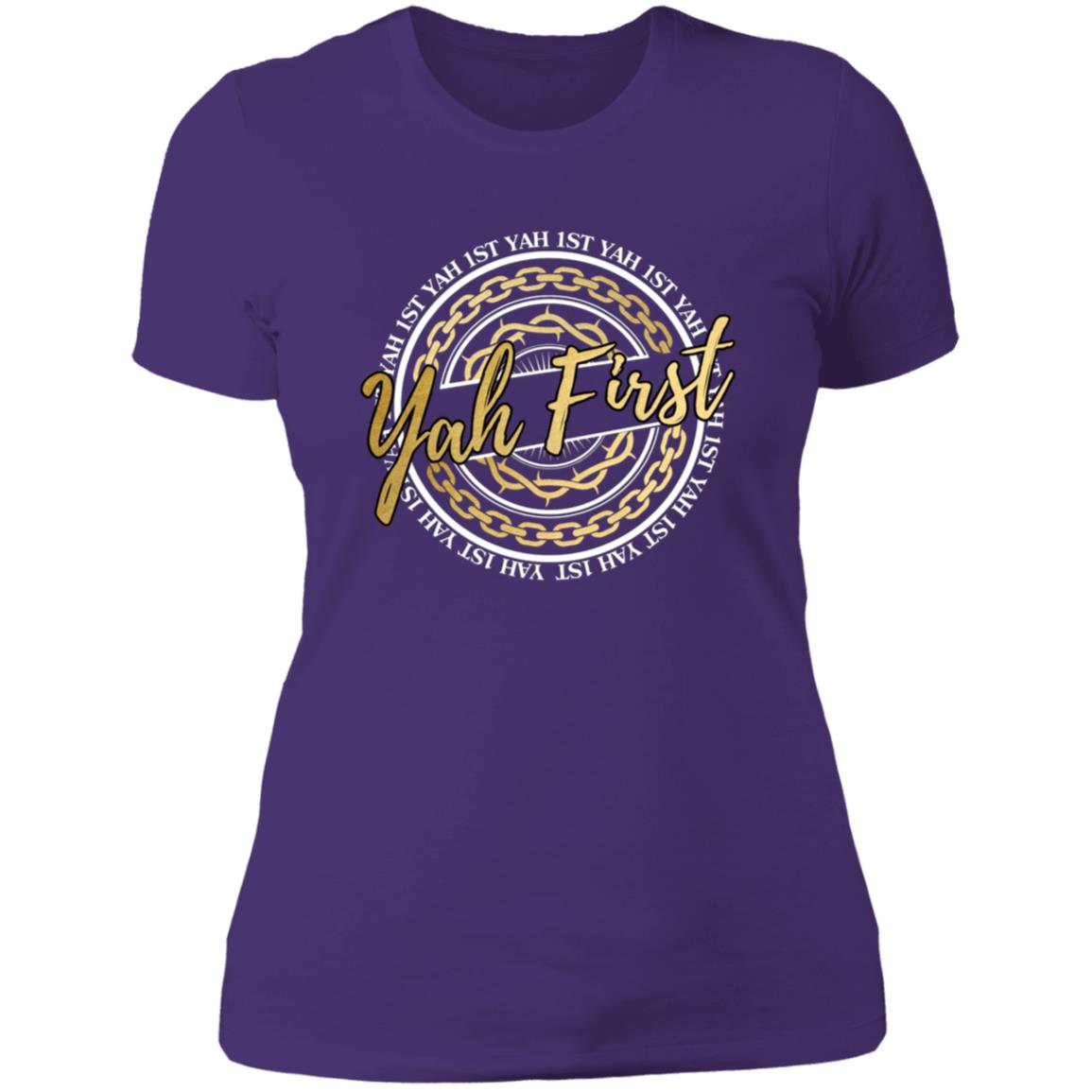 YAH FIRST In Gold Letters Slim Fit Ladies' T-Shirt