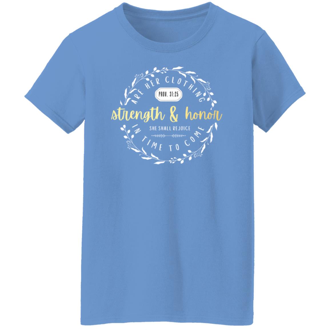 Proverbs 31 Strength Gold Ladies' 5.3 oz. T-Shirt