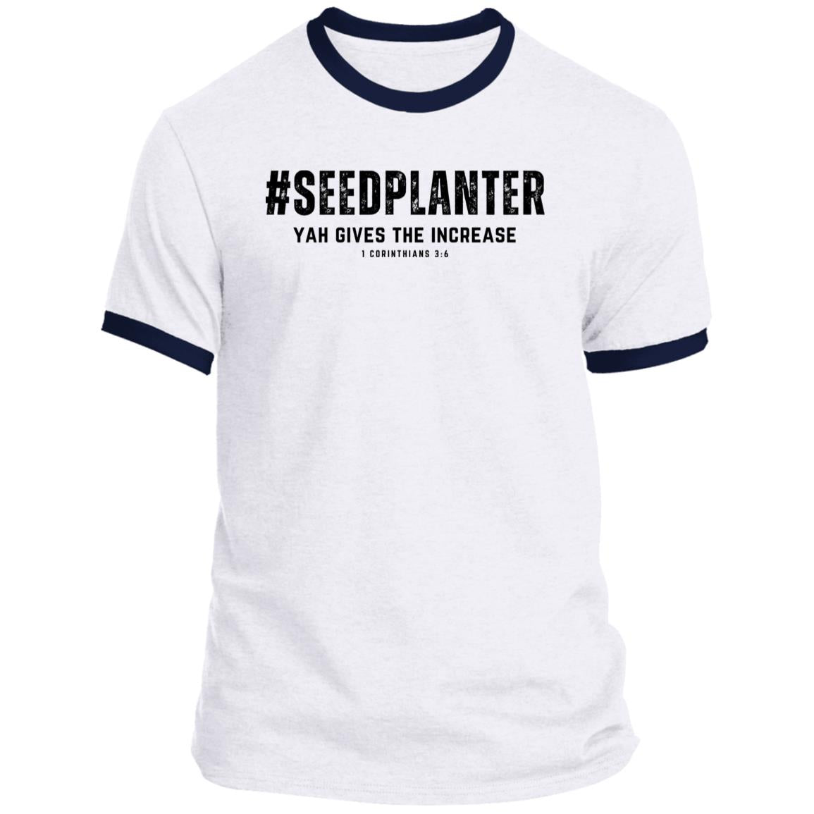 #SEED PLANTER in Black Letters Men's Ringer Tee