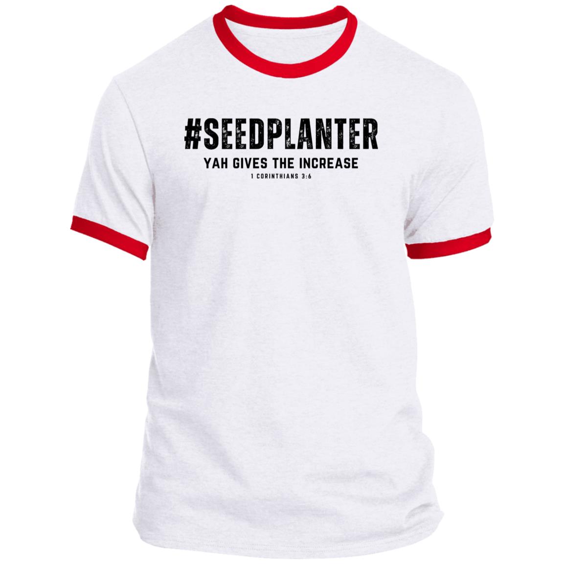 #SEED PLANTER in Black Letters Men's Ringer Tee