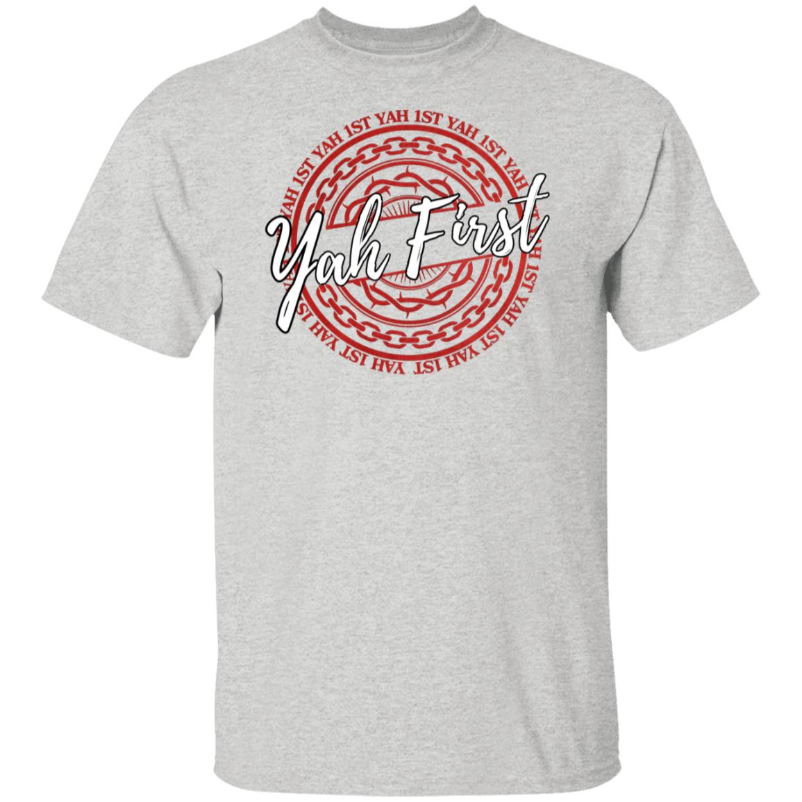 YAH FIRST in Red and White Letters Unisex T-Shirt