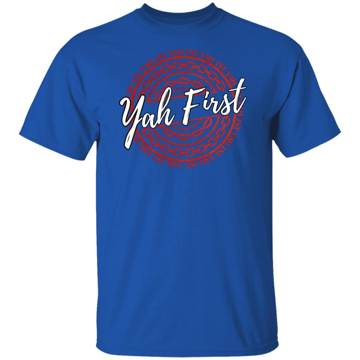 YAH FIRST in Red and White Letters Unisex T-Shirt