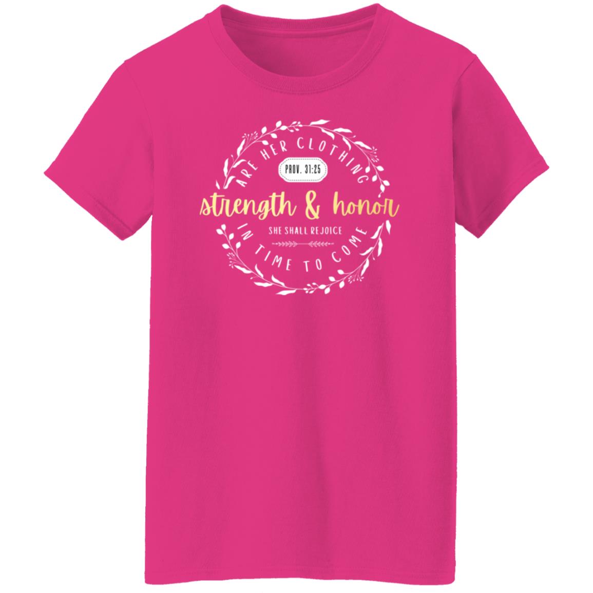 Proverbs 31 Strength Gold Ladies' 5.3 oz. T-Shirt