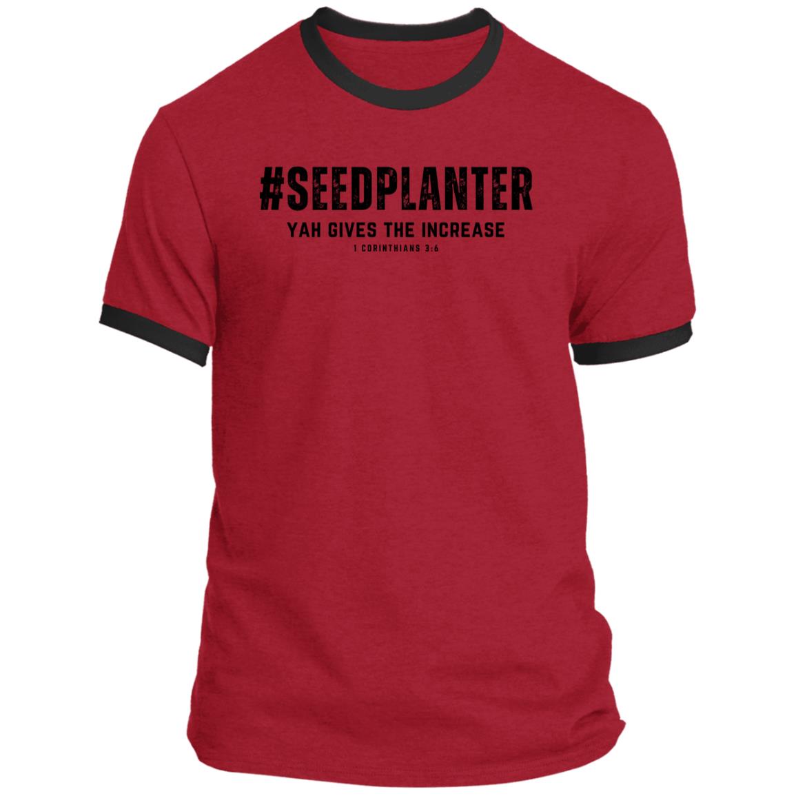 #SEED PLANTER in Black Letters Men's Ringer Tee