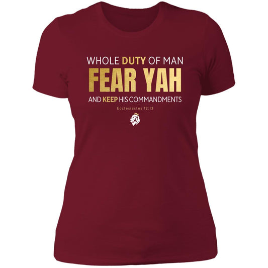 Fear YAH Gold Letter Ladies'  T-shirt