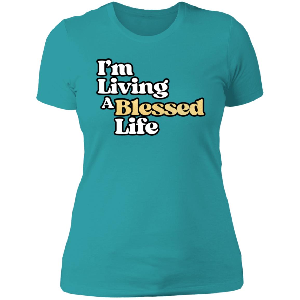 Blessed Life White and Gold Letters Ladies' T-Shirt