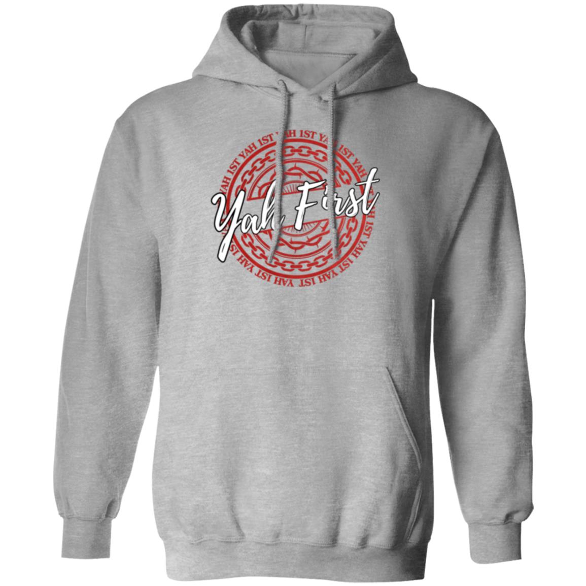 YAH First in White and Red Letters Pullover Hoodie