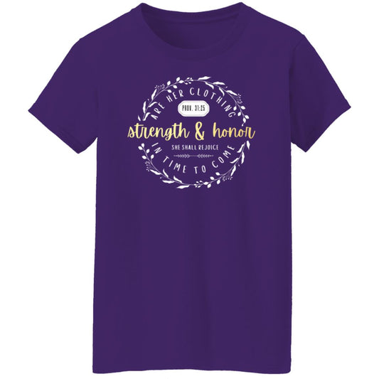 Proverbs 31 Strength Gold Ladies' 5.3 oz. T-Shirt