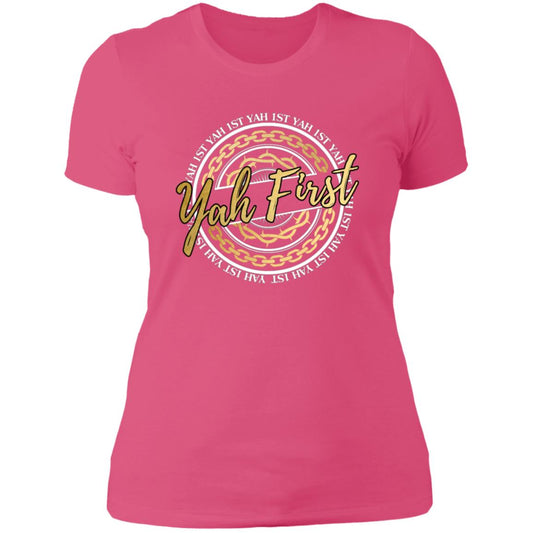 YAH FIRST In Gold Letters Slim Fit Ladies' T-Shirt