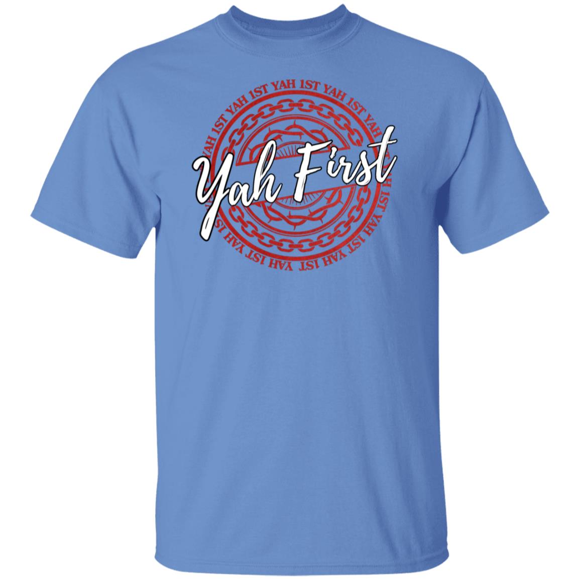 YAH FIRST in Red and White Letters Unisex T-Shirt