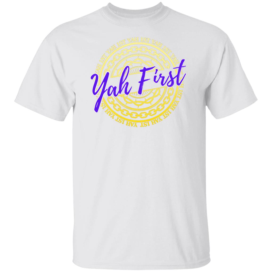 YAH FIRST Yellow and Purple Letters Unisex T-Shirt