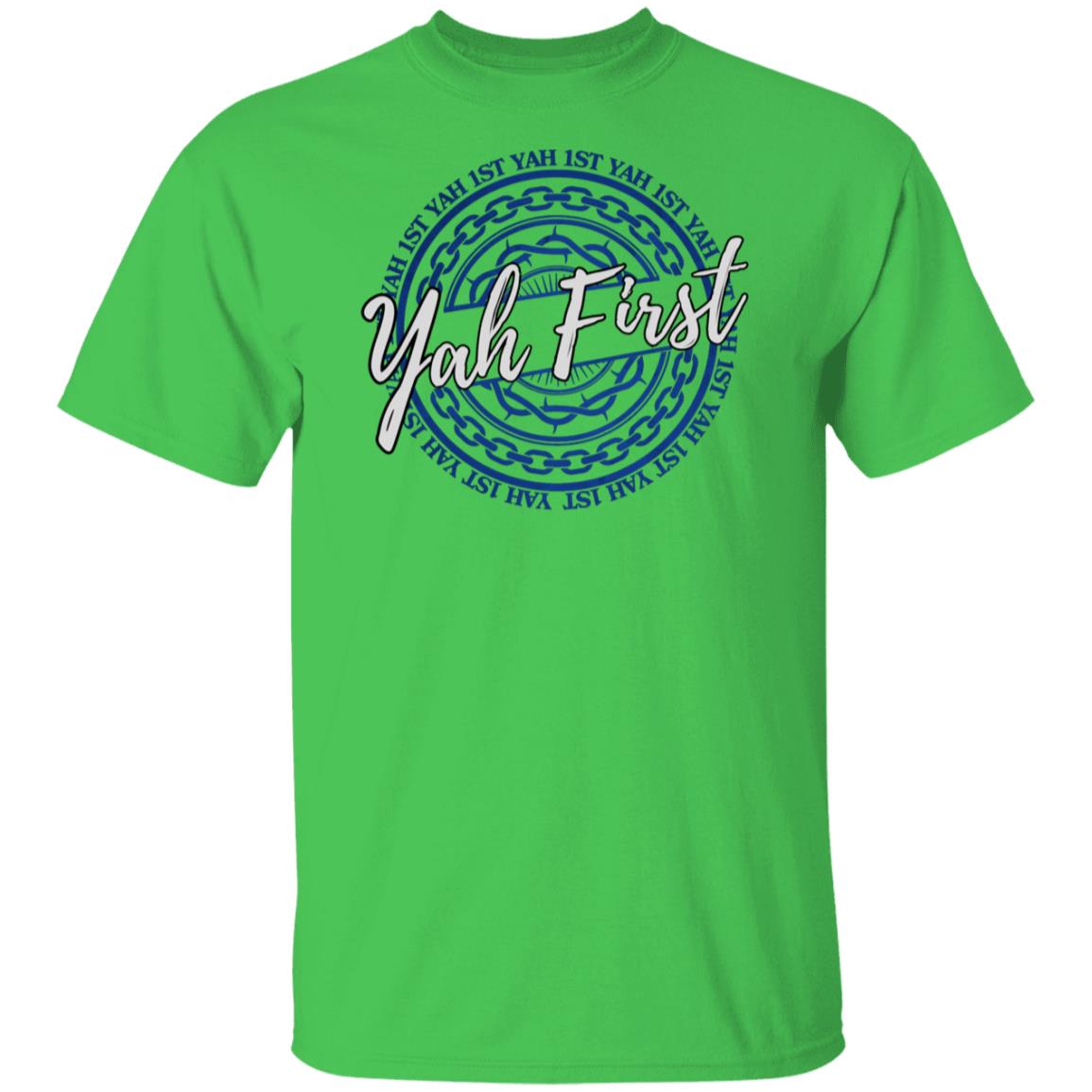 YAH FIRST in Blue and White Letters Unisex T-Shirt