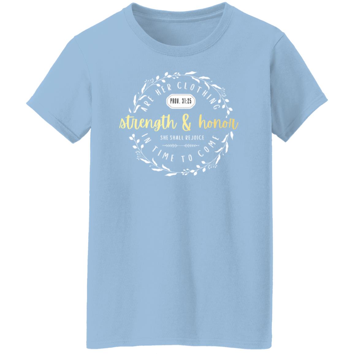 Proverbs 31 Strength Gold Ladies' 5.3 oz. T-Shirt