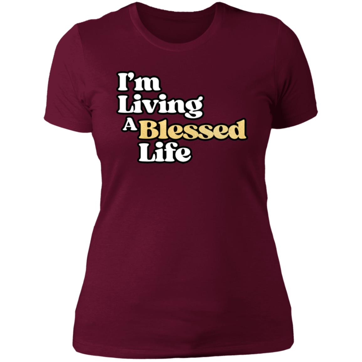 Blessed Life White and Gold Letters Ladies' T-Shirt