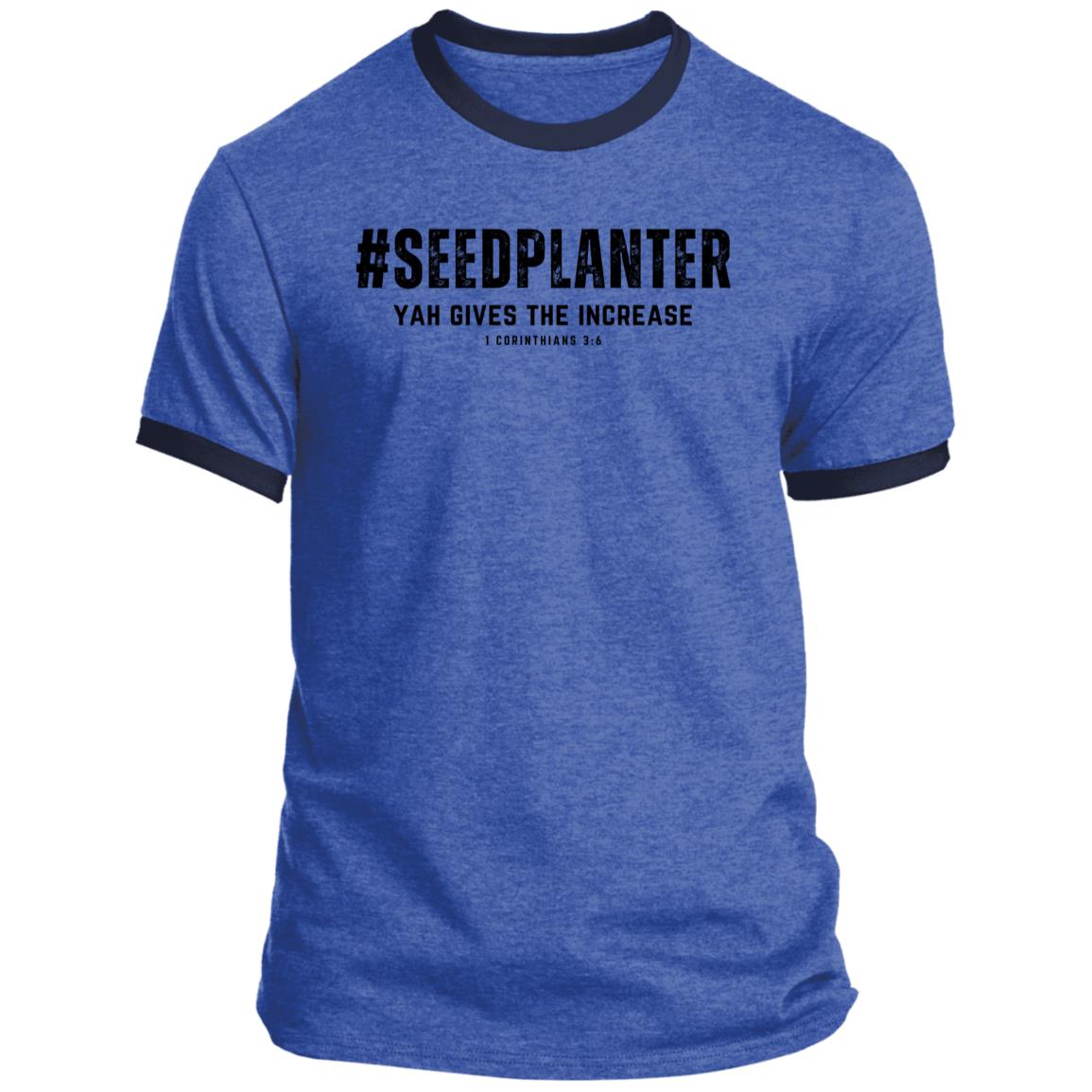 #SEED PLANTER in Black Letters Men's Ringer Tee