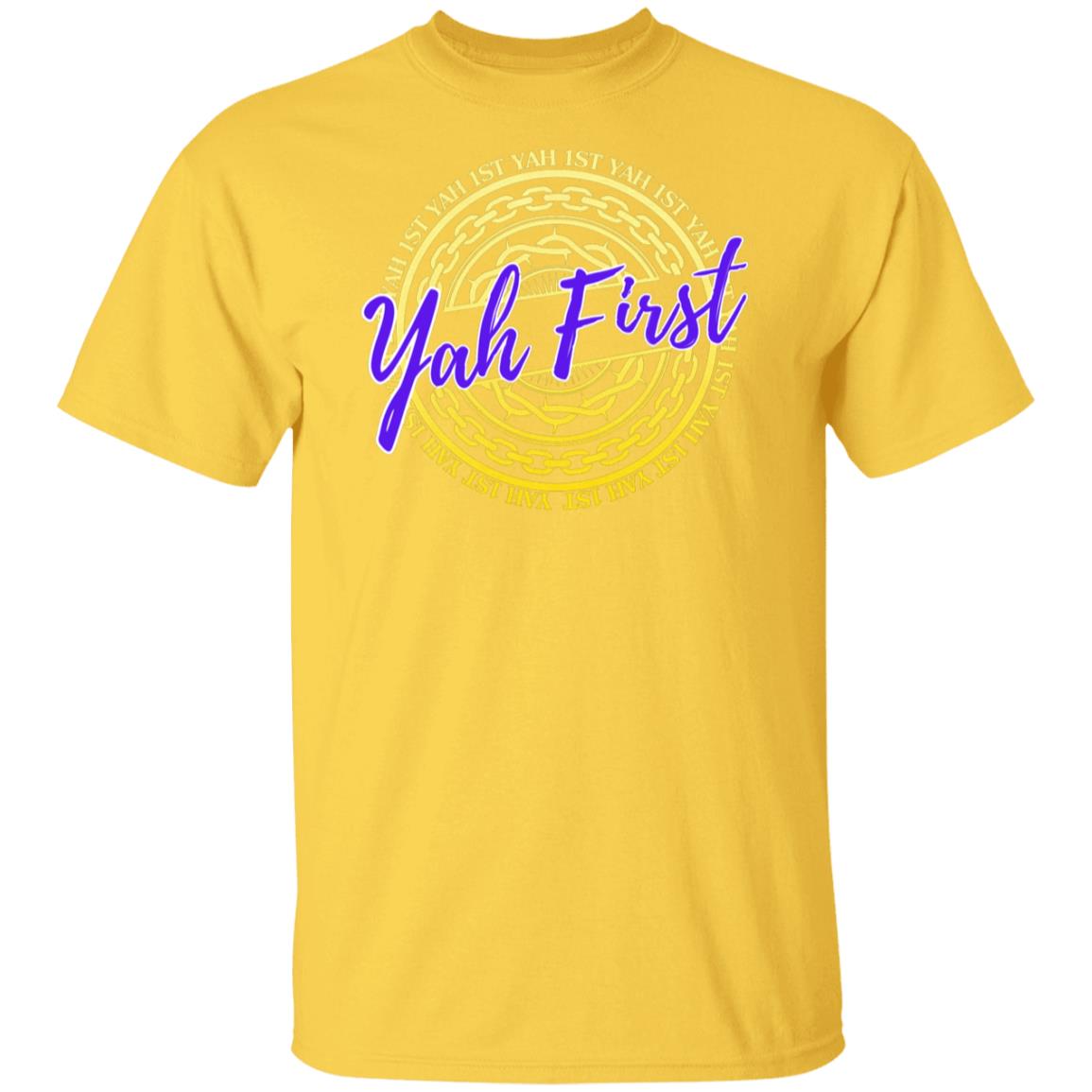 YAH FIRST Yellow and Purple Letters Unisex T-Shirt