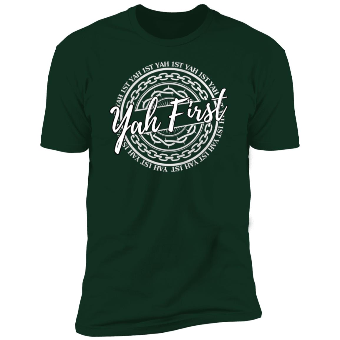 YAH FIRST In White Letters Men's Premium Short Sleeve T-Shirt