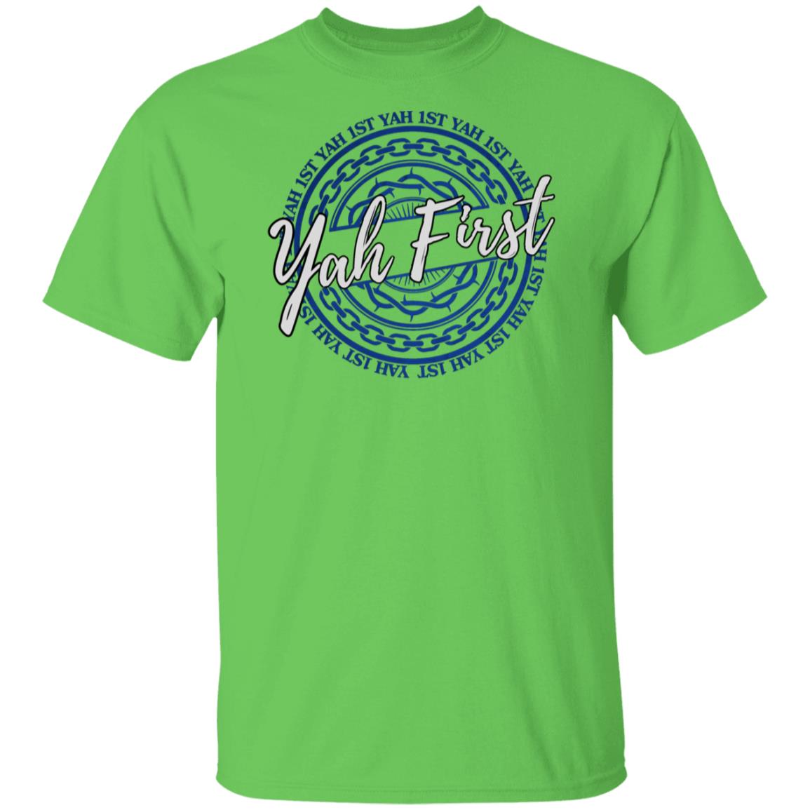 YAH FIRST in Blue and White Letters Unisex T-Shirt