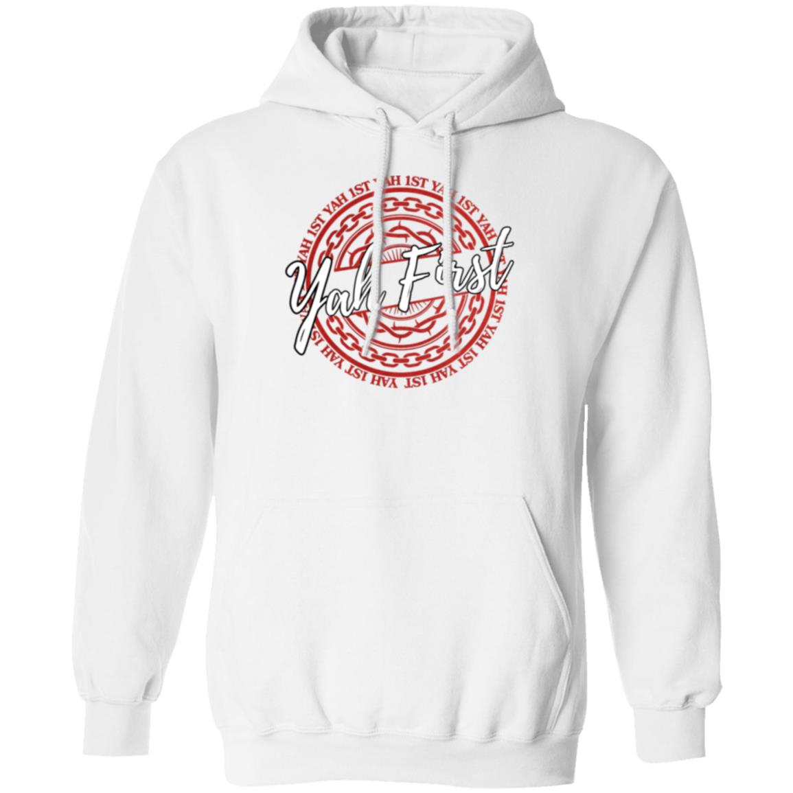 YAH First in White and Red Letters Pullover Hoodie