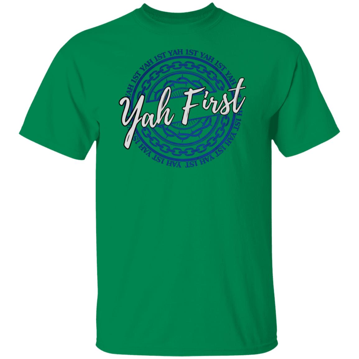 YAH FIRST in Blue and White Letters Unisex T-Shirt