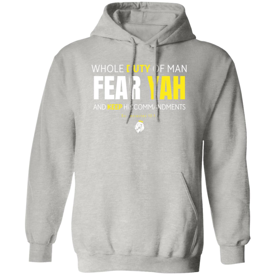 FEAR YAH AND KEEP HIS COMMANDMENTS in White and Yellow Letters Pullover Hoodie