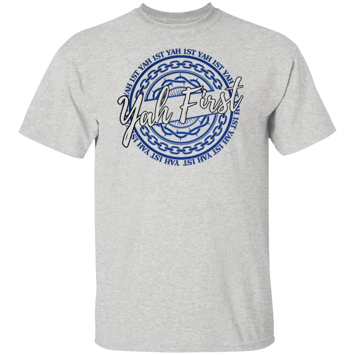 YAH FIRST in Blue and White Letters Unisex T-Shirt