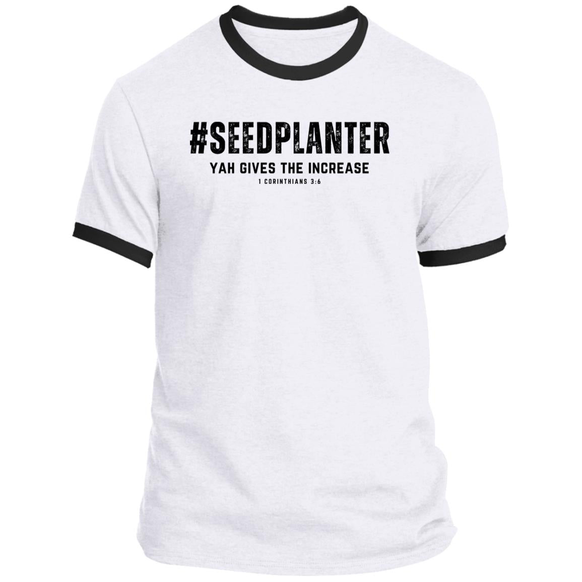 #SEED PLANTER in Black Letters Men's Ringer Tee