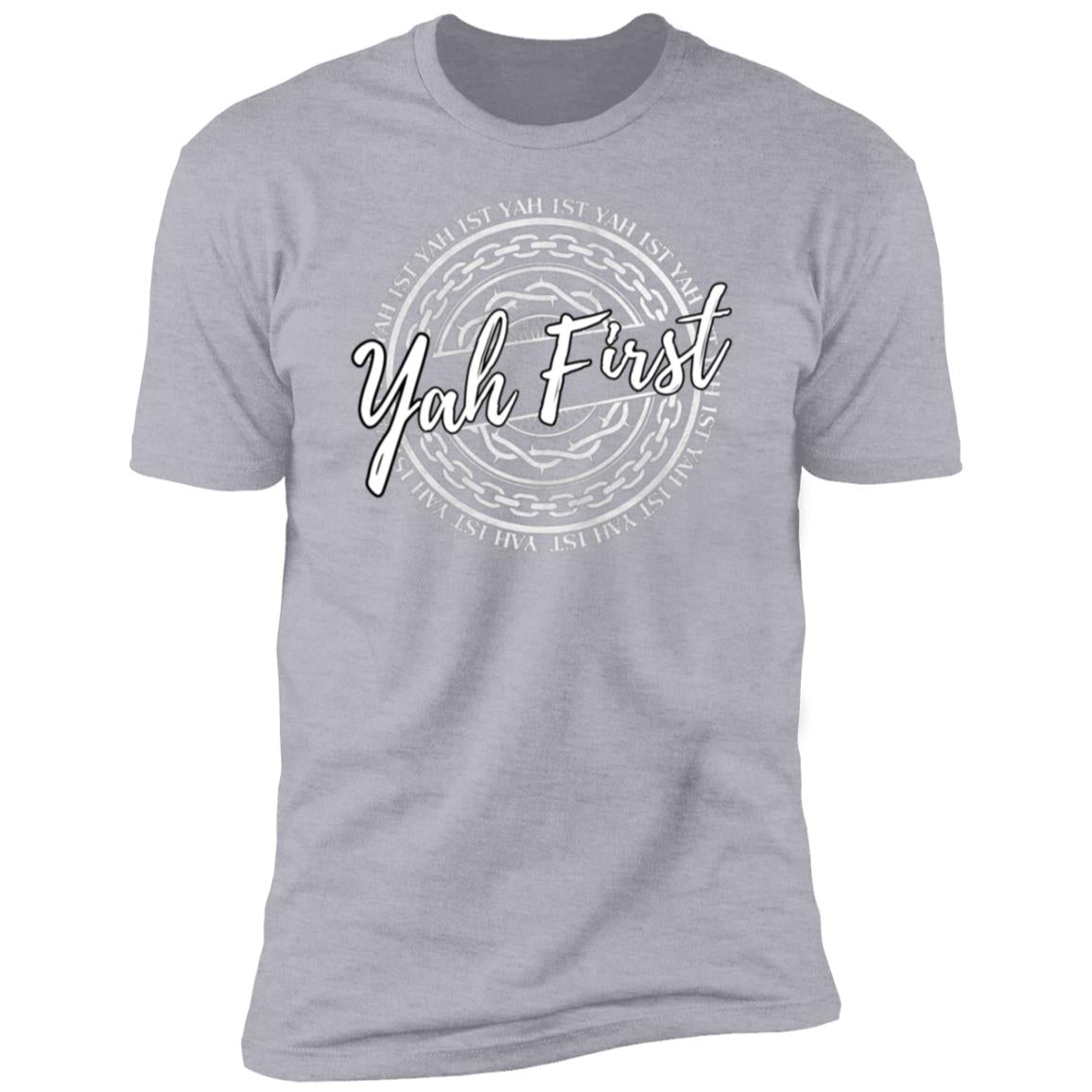 YAH FIRST In White Letters Men's Premium Short Sleeve T-Shirt