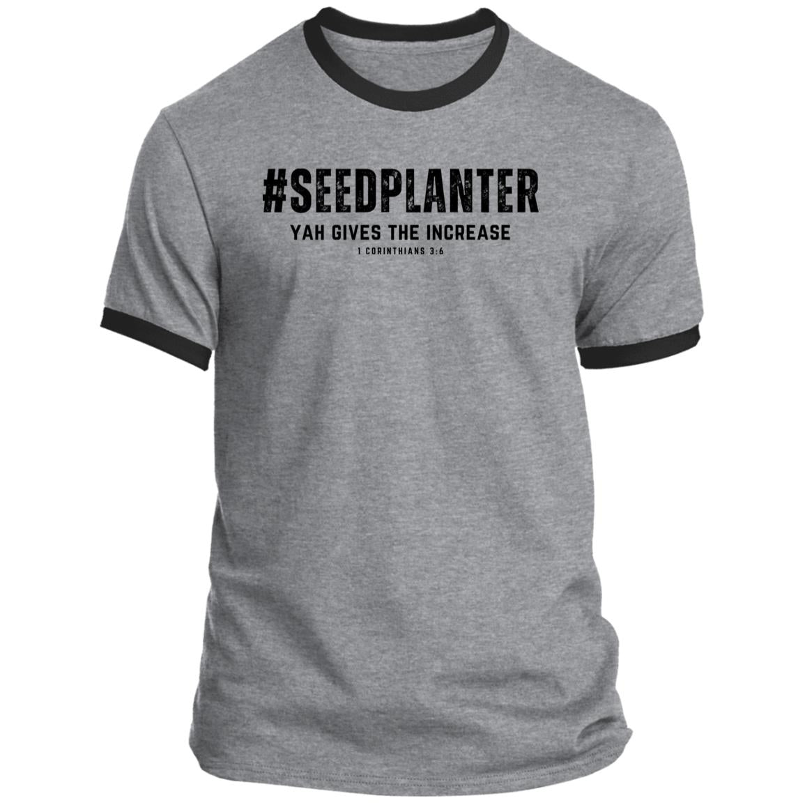 #SEED PLANTER in Black Letters Men's Ringer Tee