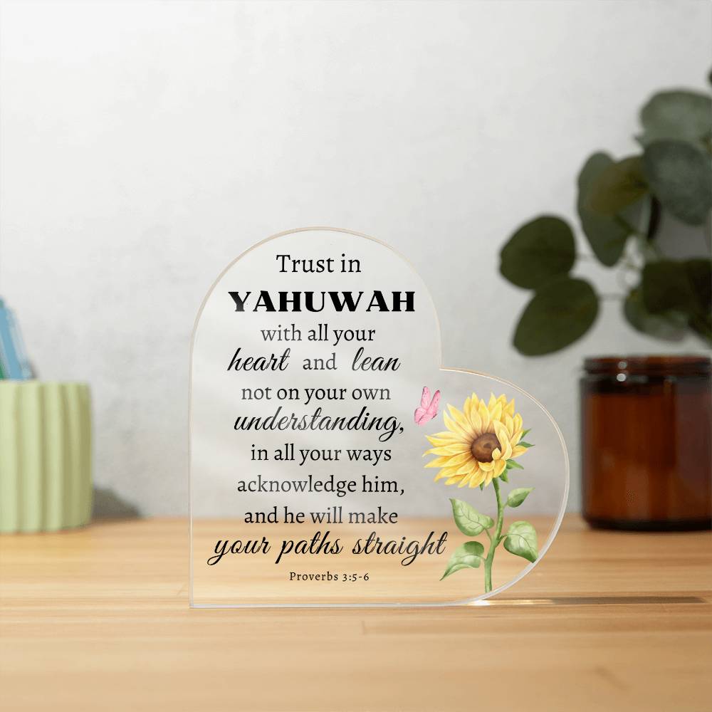 Proverbs 3:5-6 Yahuwah's Guidance Heart-shaped Acrylic Plaque