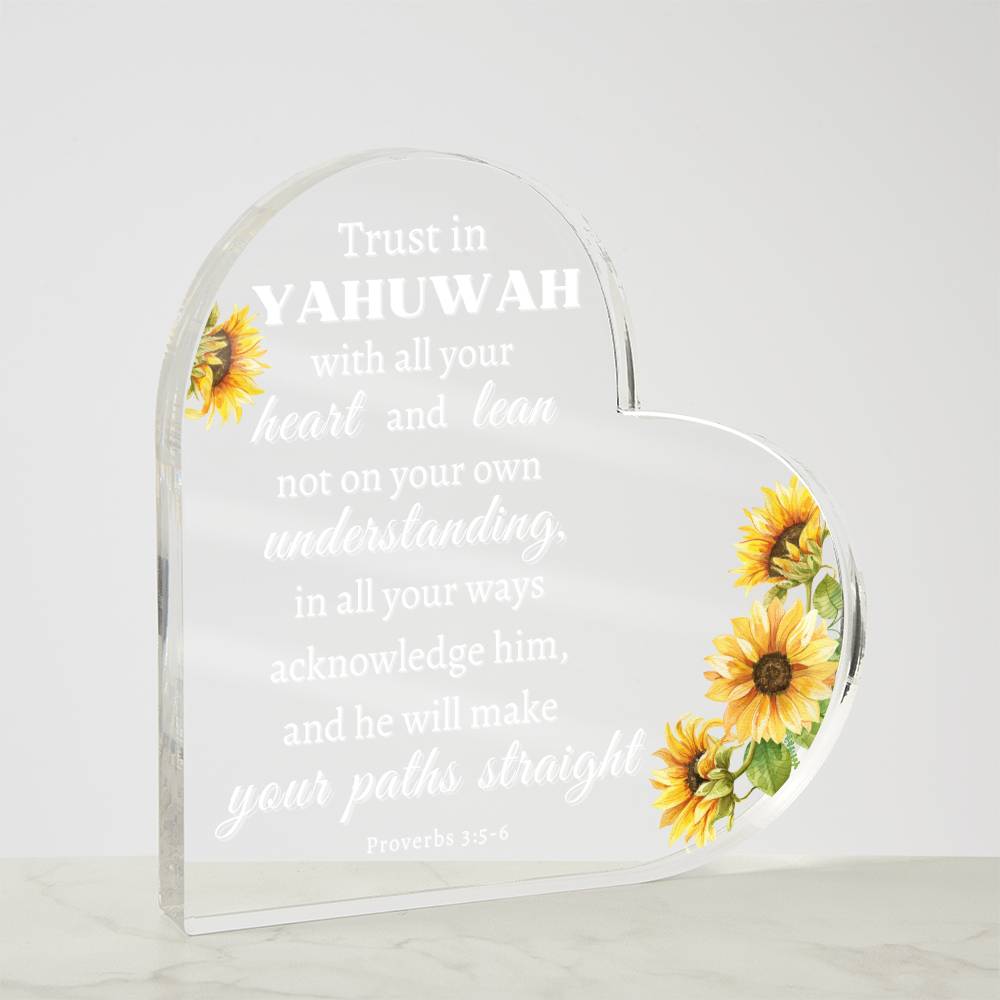 "Yahuwah's Guidance: Proverbs 3:5-6 Heart-shaped Acrylic Plaque"
