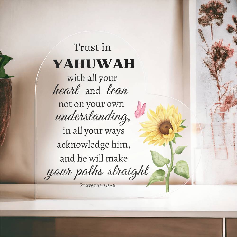 Proverbs 3:5-6 Yahuwah's Guidance Heart-shaped Acrylic Plaque