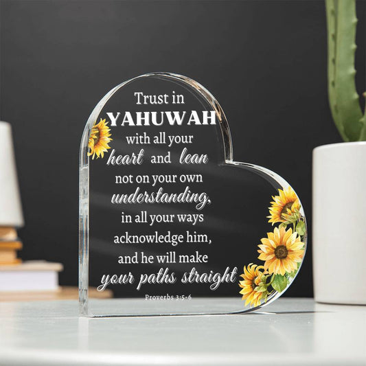 "Yahuwah's Guidance: Proverbs 3:5-6 Heart-shaped Acrylic Plaque"