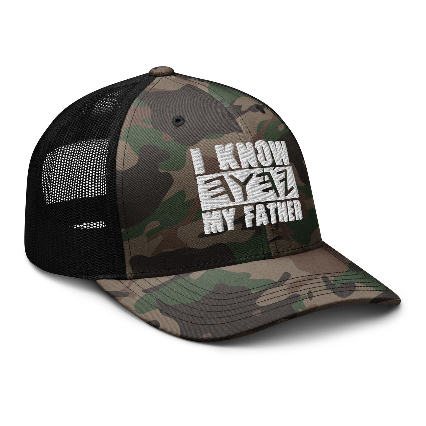 I KNOW MY FATHER Embroidery Camouflage Trucker Hat