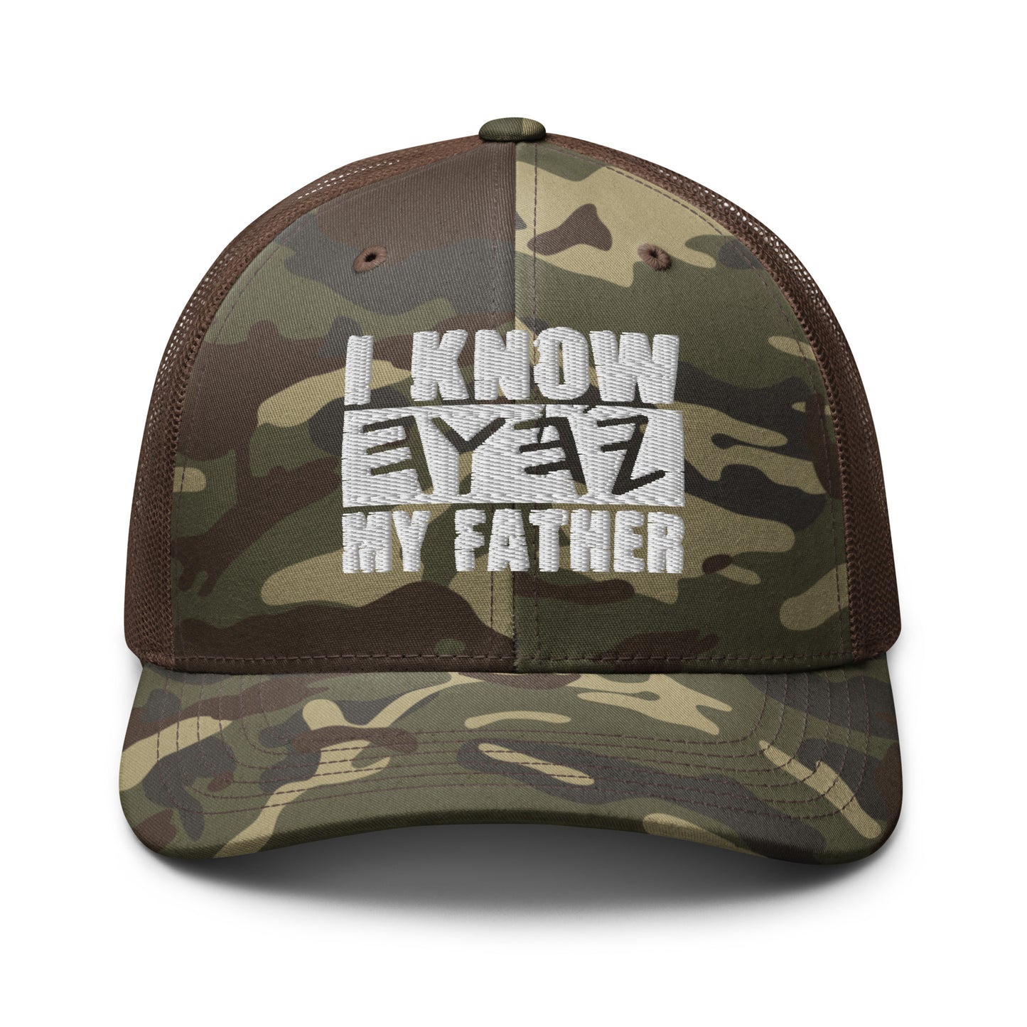 I KNOW MY FATHER Embroidery Camouflage Trucker Hat